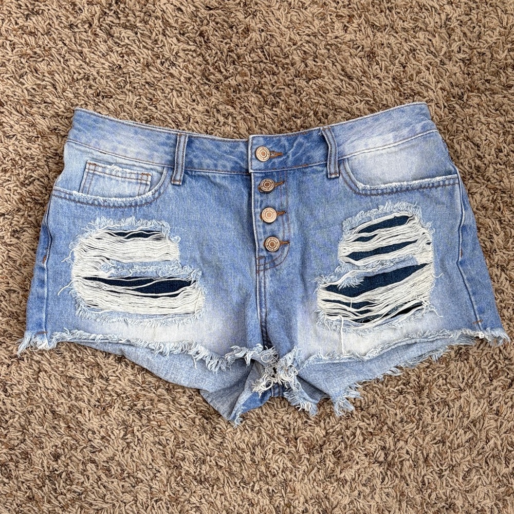 Distressed Blue Denim Shorts